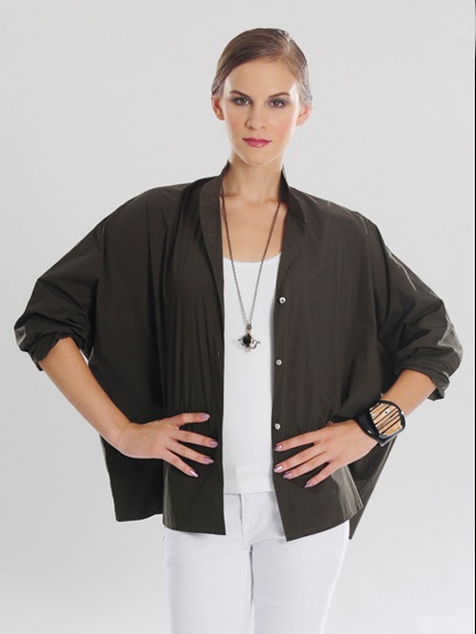 Stand Collar Dolman Sleeve Shirt by P. Taylor