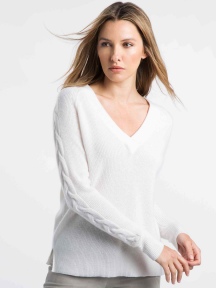 Cable Sleeve Vee Sweater by Kinross Cashmere