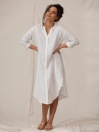 Linen Mandarin Collar Shirtdress by Sympli