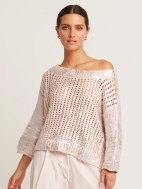 Metallic Crochet Boatneck Sweater by Planet by Lauren G