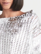 Metallic Crochet Boatneck Sweater by Planet by Lauren G