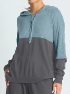 Pima Cotton 2 Tone Pointelle Hoodie by Planet by Lauren G