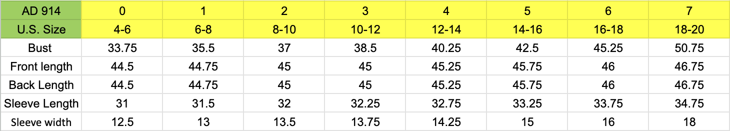Size chart