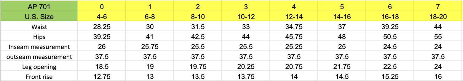 Size chart