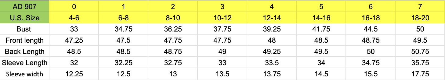 Size chart
