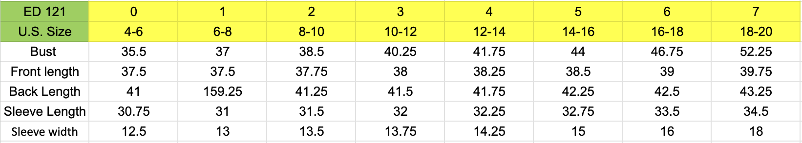 Size chart