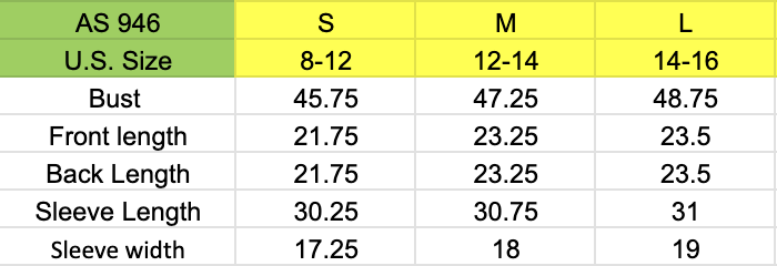 Size chart