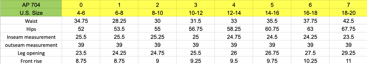 Size chart