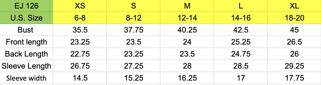 Size chart