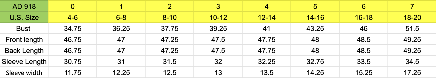 Size chart
