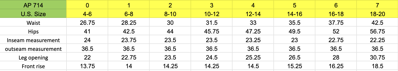 Size chart