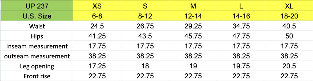 Size chart