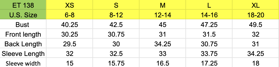 Size chart