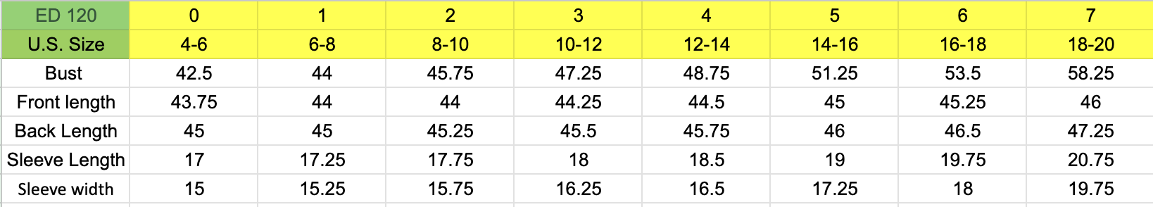 Size chart
