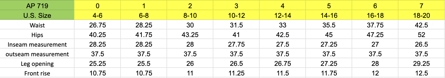 Size chart