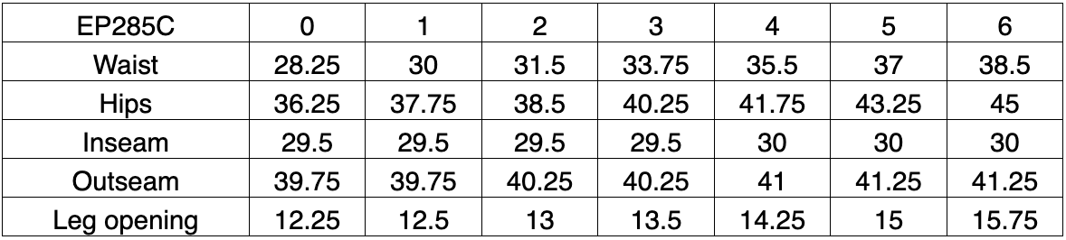 Size chart