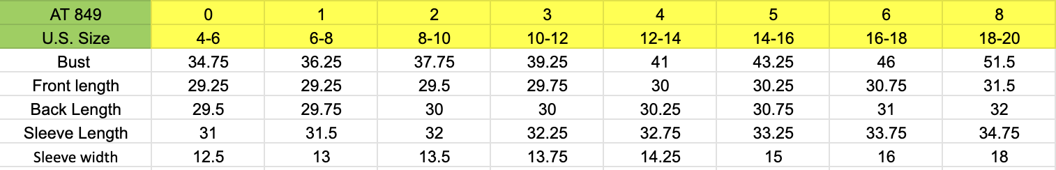 Size chart