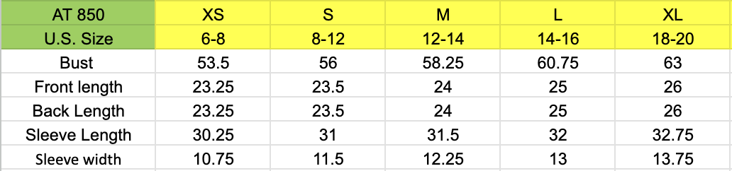 Size chart