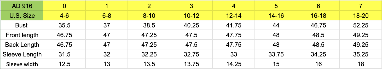 Size chart
