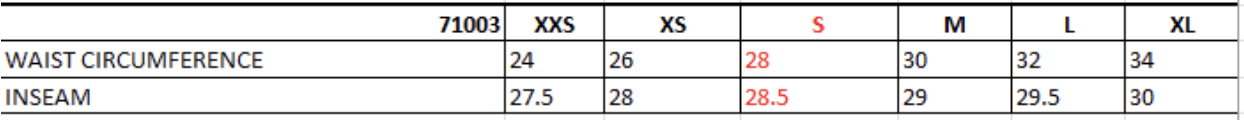 Size chart
