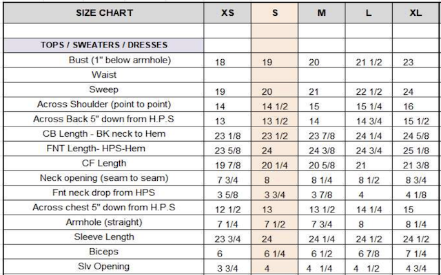 Size chart