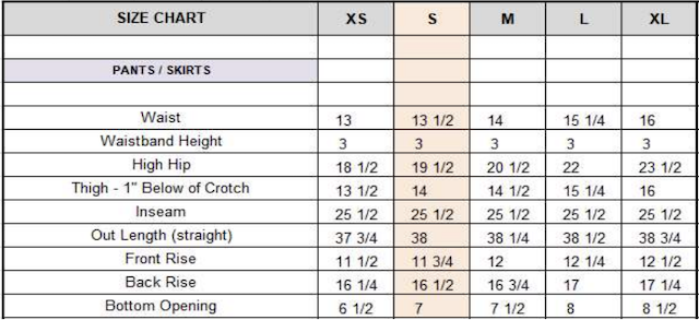 Size chart