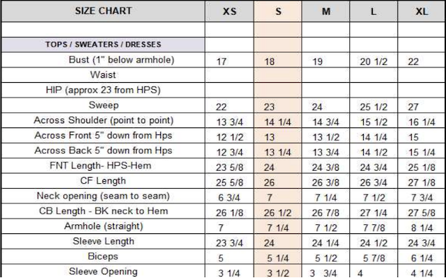 Size chart