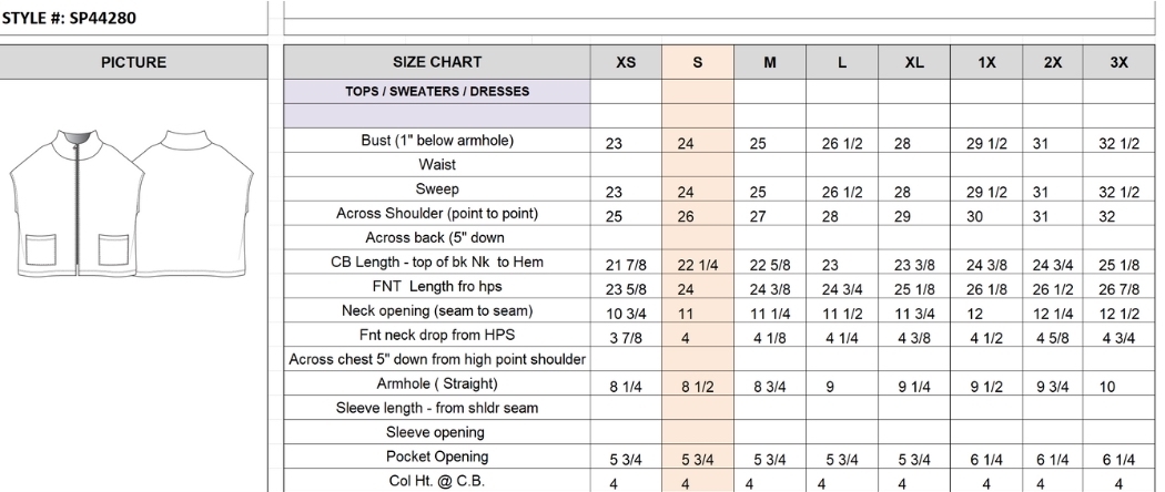 Size chart
