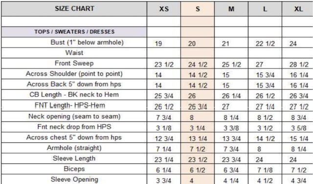 Size chart