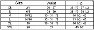 Size chart