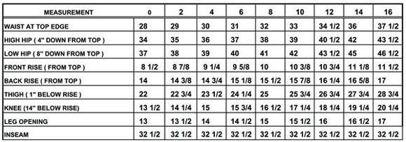 Peace Of Cloth Size Chart