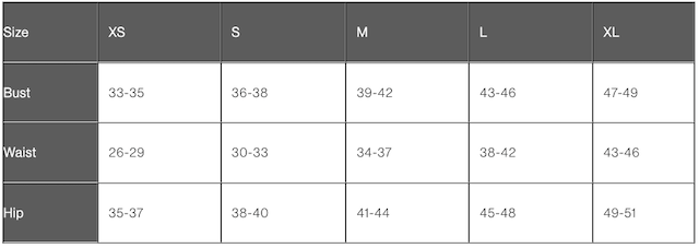 Size chart