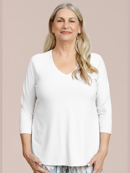 3/4 Slv Soft V-Neck Top by Sympli