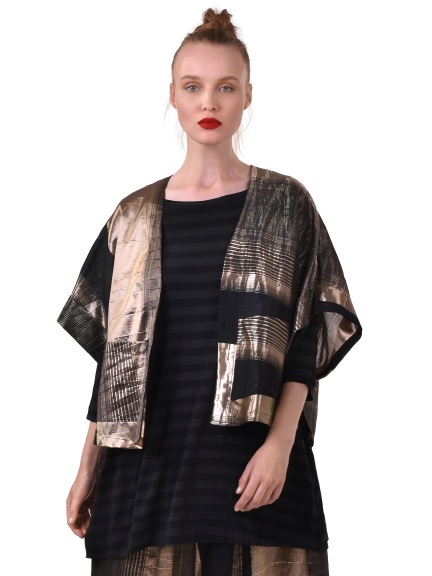Black and Gold Shimmer Striped Kimono by Alembika