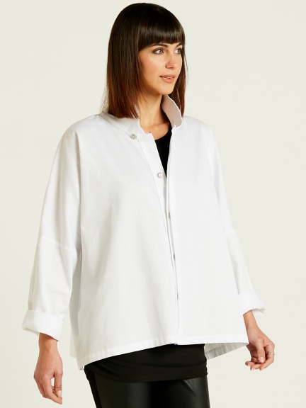 Grey Yarn Dyed Cotton Mandarin Collar Peplum Top main image 0