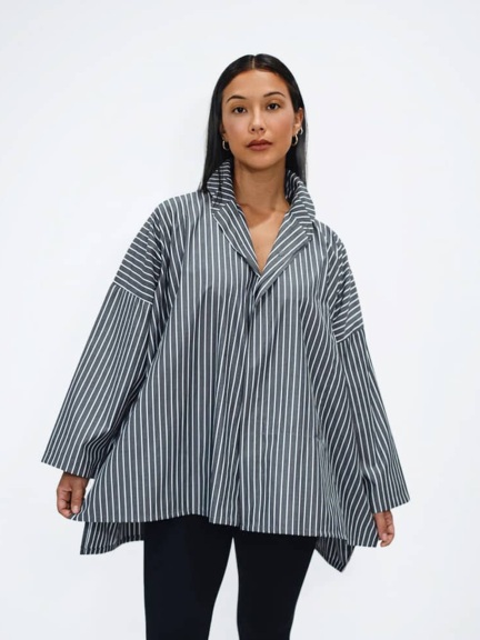 Cotton Structured Swing Stripe Shirt by Planet by Lauren G