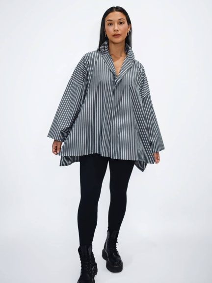 Cotton Structured Swing Stripe Shirt by Planet by Lauren G