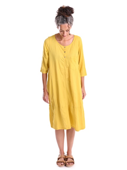 Crinkled Lemon Yellow Henley Dress by Alembika