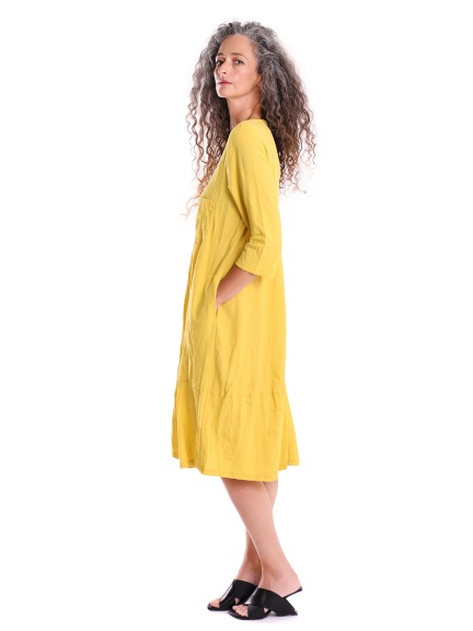 Crinkled Lemon Yellow Henley Dress by Alembika