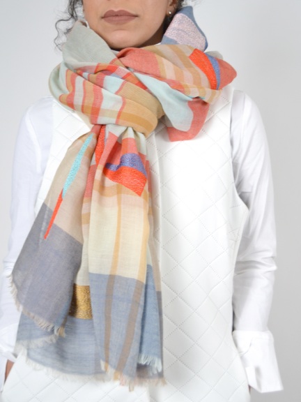 Dea Embroidered Plaid Scarf by Amet & Ladoue