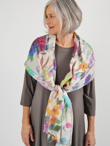 Fresh Cut Floral Print Scarf by Kinross Cashmere
