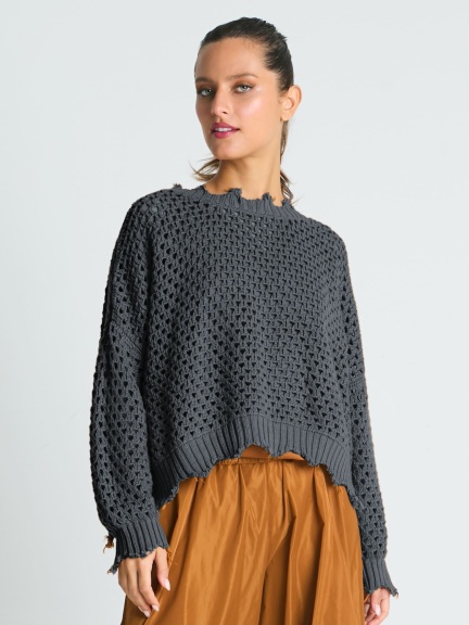 Hamptons Crewneck Crochet Sweater by Planet by Lauren G