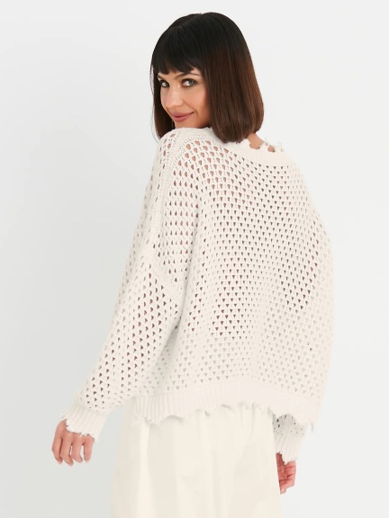 Hamptons Crewneck Crochet Sweater by Planet by Lauren G