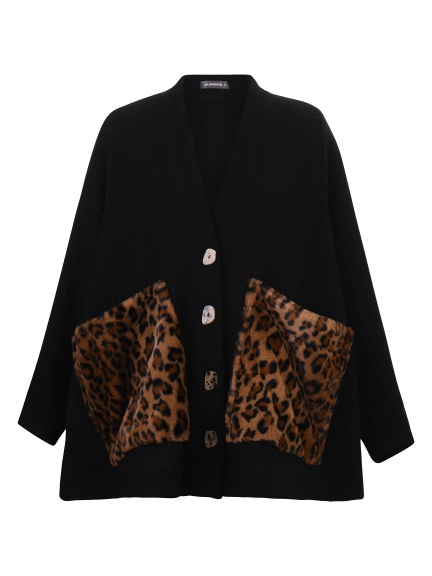 black cardigan with leopard lines