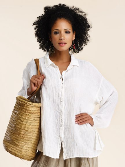 Long Sleeve Linen Gauze Button Up Shirt by Luna Luz