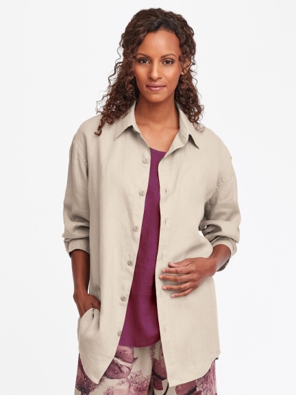 3150~Flax-blend Shirt with Classic Collar