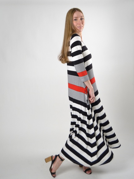 chinese dress ladies Bold Striped Colorblock Maxi Dress | Vertical Stripe Puff Sleeve Maxi Dress main image 0