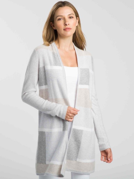 Pale Intarsia Cardigan by Kinross Cashmere