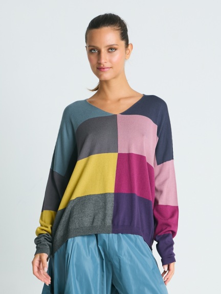 Patchwork V Neck Sweater by Planet by Lauren G
