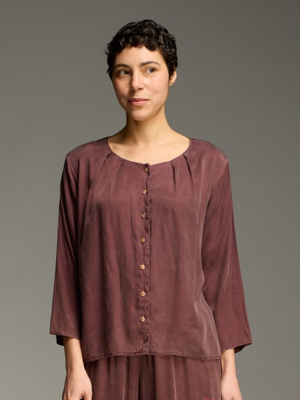 Pleated Collarless Shirt by Cut Loose